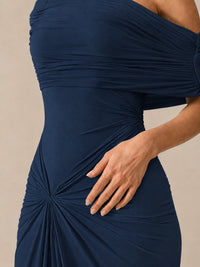 Elegant Draped Off Shoulder Ruched Mermaid Chiffon Formal Evening Gown
