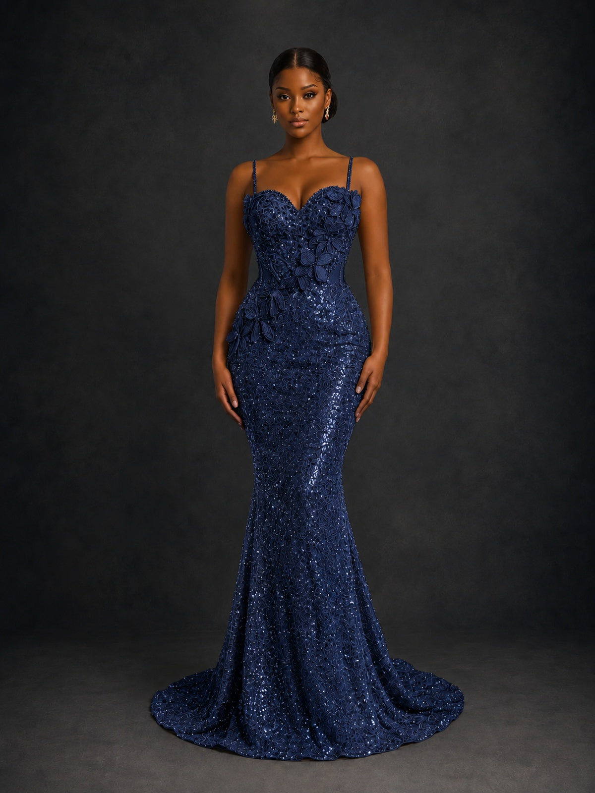 Sequin Mermaid Prom Dress with Floral Applique