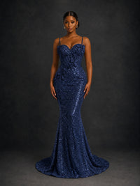 Sequin Mermaid Prom Dress with Floral Applique