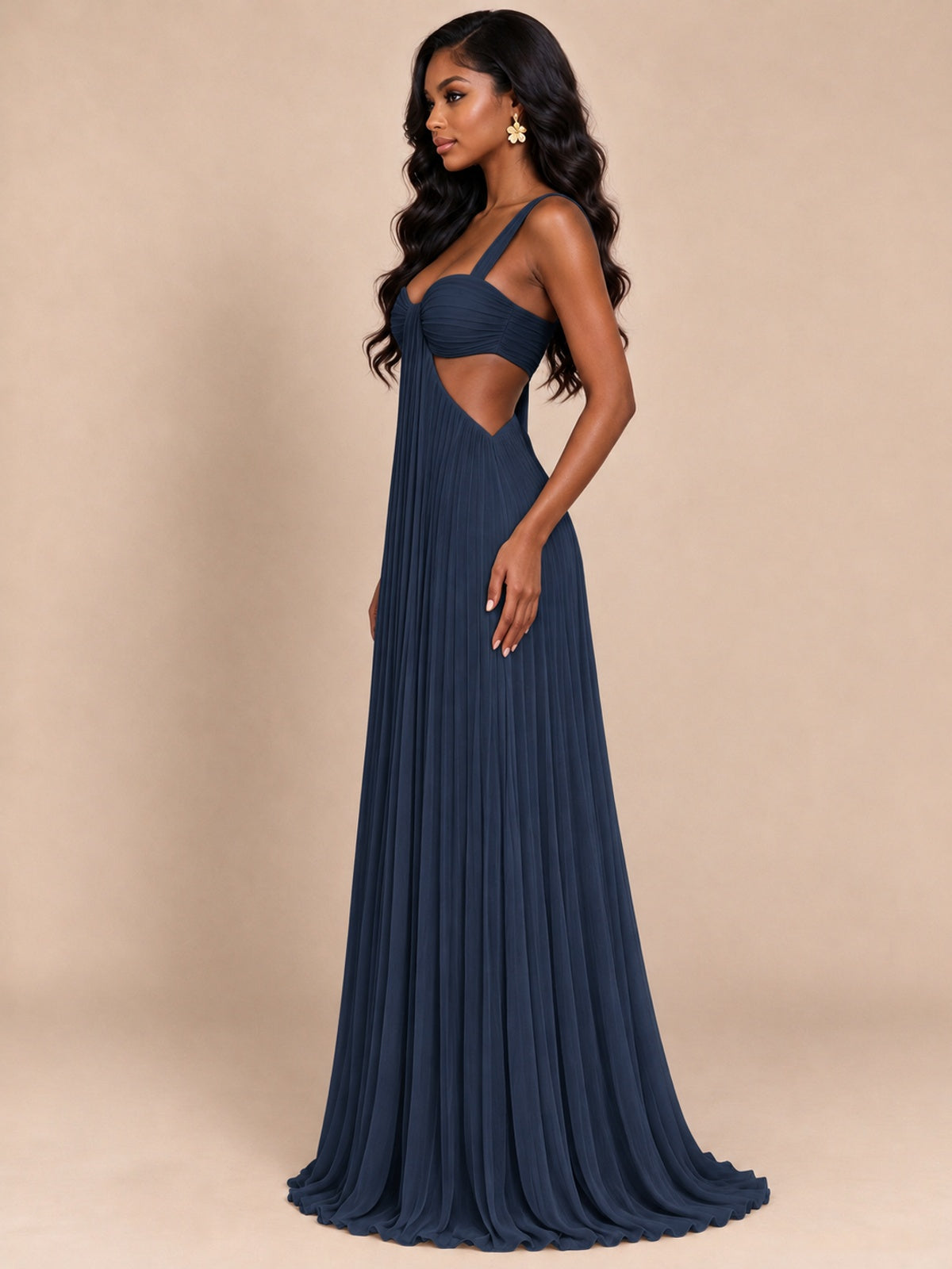 Butter Yellow Pleated Cutout Maxi Dress