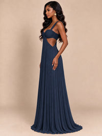 Butter Yellow Pleated Cutout Maxi Dress