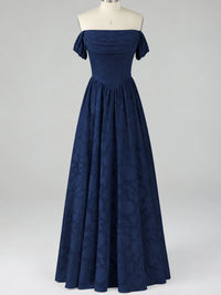 Off Shoulder Jacquard A-Line Maxi Dress