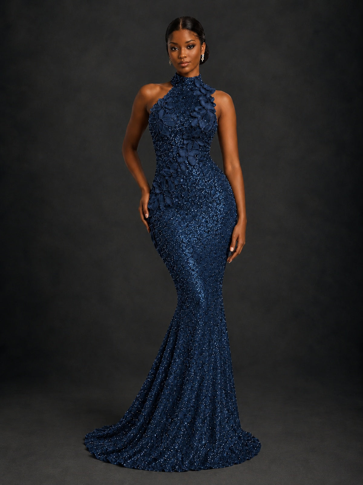 Sparkly Sequin High Neck Mermaid Prom Dress