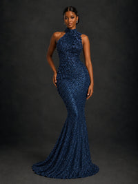 Sparkly Sequin High Neck Mermaid Prom Dress