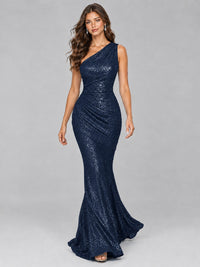 Sequin Mermaid One Shoulder Prom Dress Long formal Gown