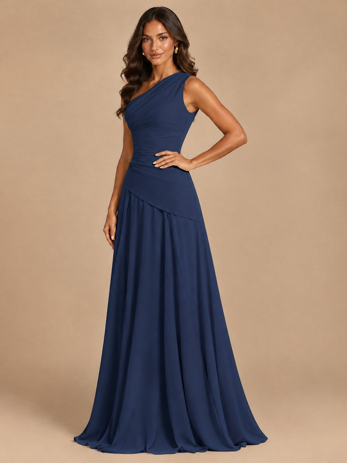 One Shoulder Prom Dress A-line Ruched Women Wedding Formal Gowns