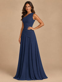 One Shoulder Prom Dress A-line Ruched Women Wedding Formal Gowns