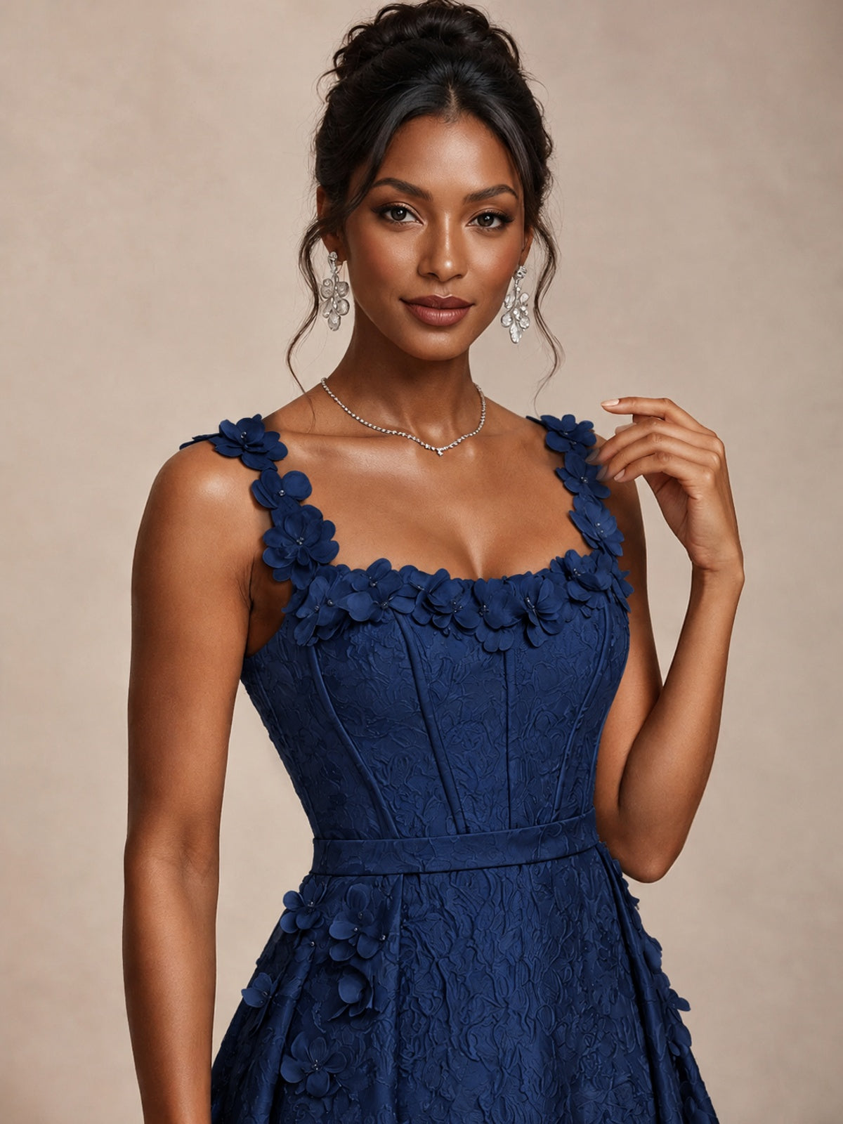 Light Blue 3D Floral Jacquard Prom Dress with Detachable Overskirt Corset Gown