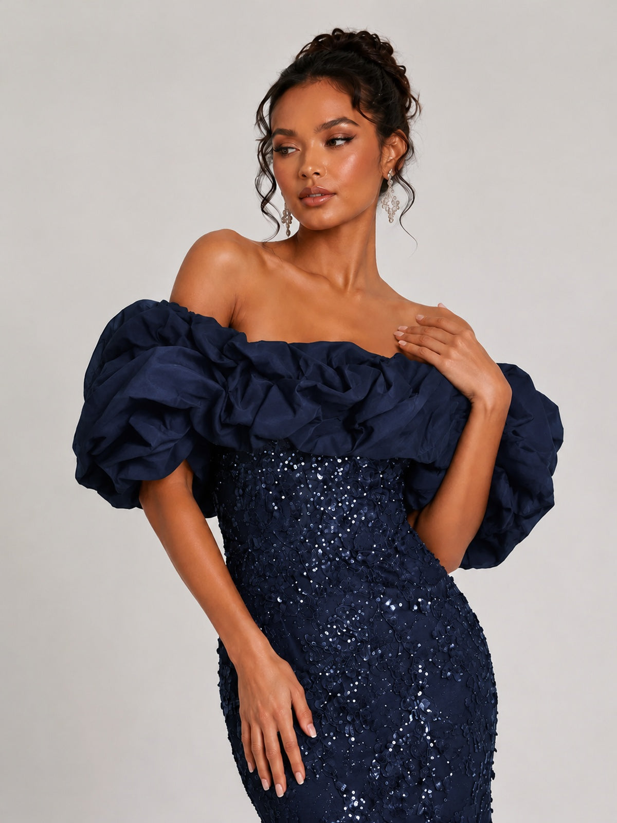 Sequin Off-Shoulder Ruffle Mermaid Prom Dress