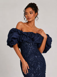 Sequin Off-Shoulder Ruffle Mermaid Prom Dress
