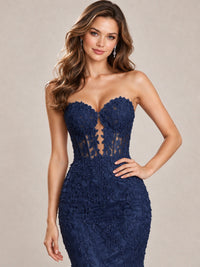 Strapless Corset Mermaid Prom Dress with Floral Lace Appliqué