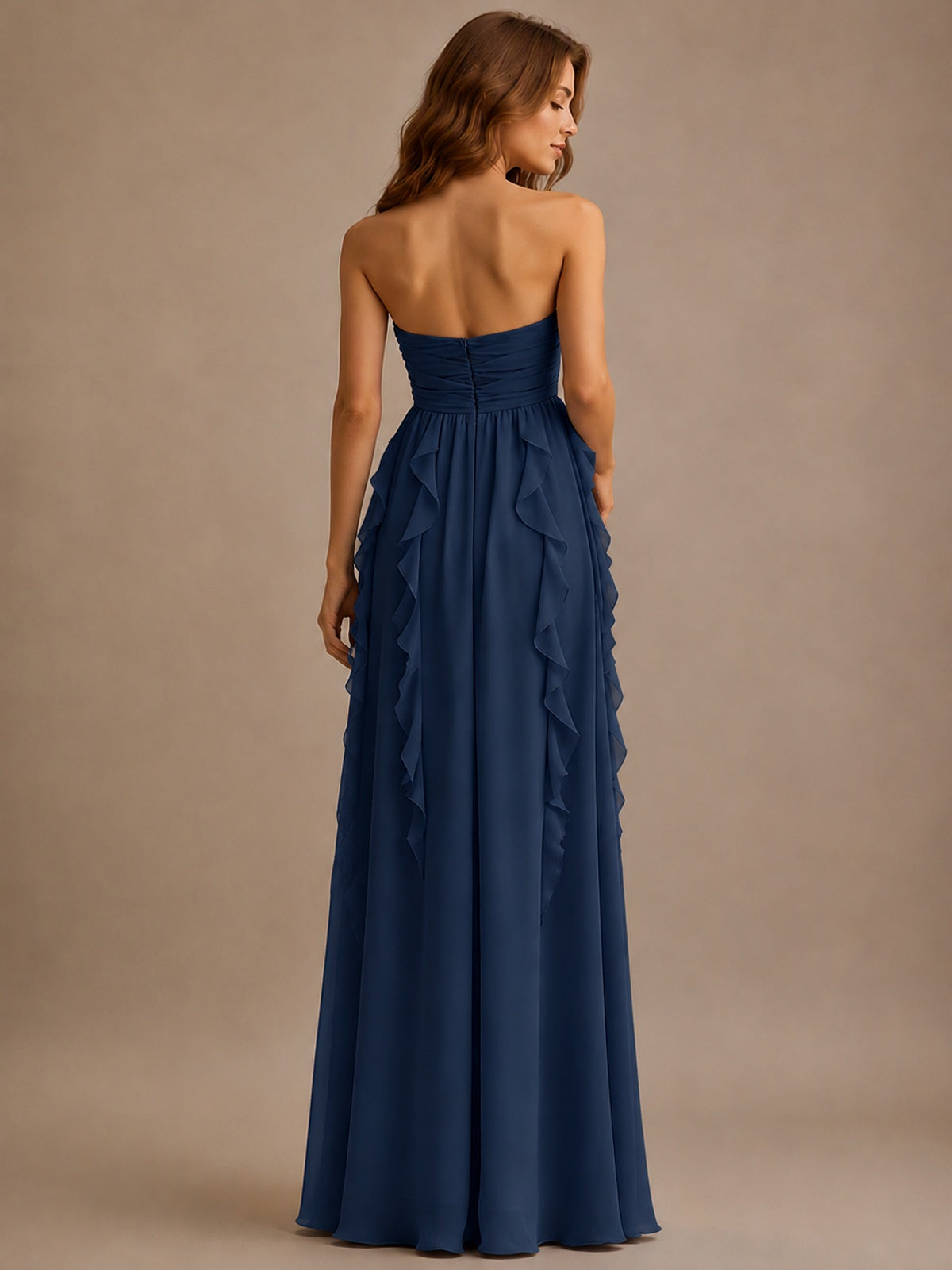 Srapless Sweetheart Chiffon Prom Dress Ruffle Formal Evening Gown