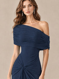Elegant Draped Off Shoulder Ruched Mermaid Chiffon Formal Evening Gown