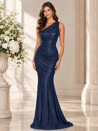 Sequin Mermaid One Shoulder Prom Dress Long formal Gown