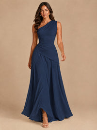 One Shoulder Prom Dress A-line Ruched Women Wedding Formal Gowns