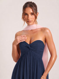 Strapless Ruched Chiffon Long Prom Dress with Scarf