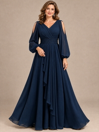 Plum A-Line Mother of the Bride Dress with Cold Shoulder Sleeves