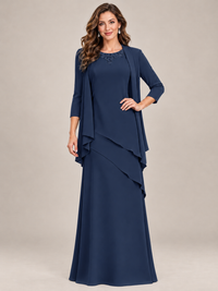 Dusty Blue Two-Piece Chiffon Mother of the Bride Dress with Jacket