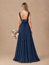 Pleated Chiffon V Neck Wedding Bridesmaid Dresses Floor Length with Slit