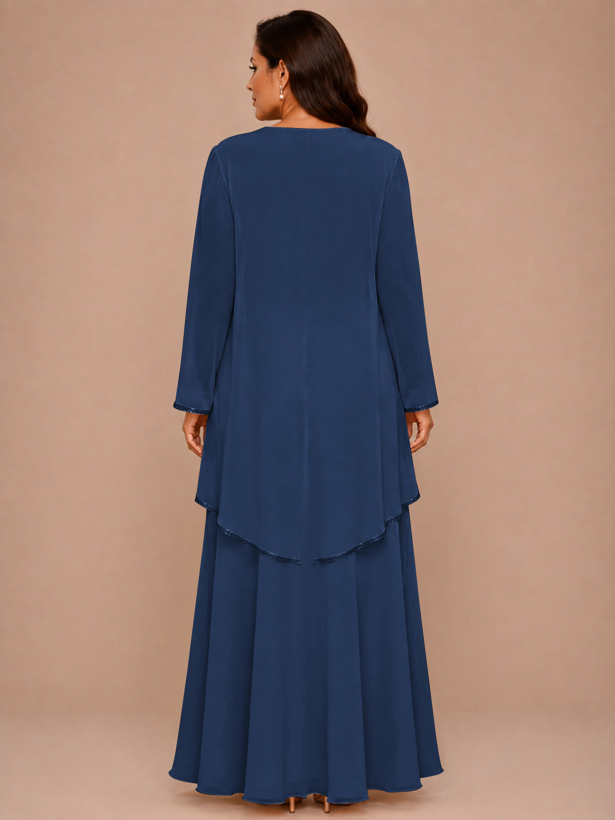 Champagne Beaded Chiffon Mother of the Bride Dress with Jacket V-Neck Gown