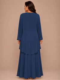 Champagne Beaded Chiffon Mother of the Bride Dress with Jacket V-Neck Gown