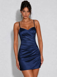 Satin Ruched Spaghetti Strap Homecoming Dress