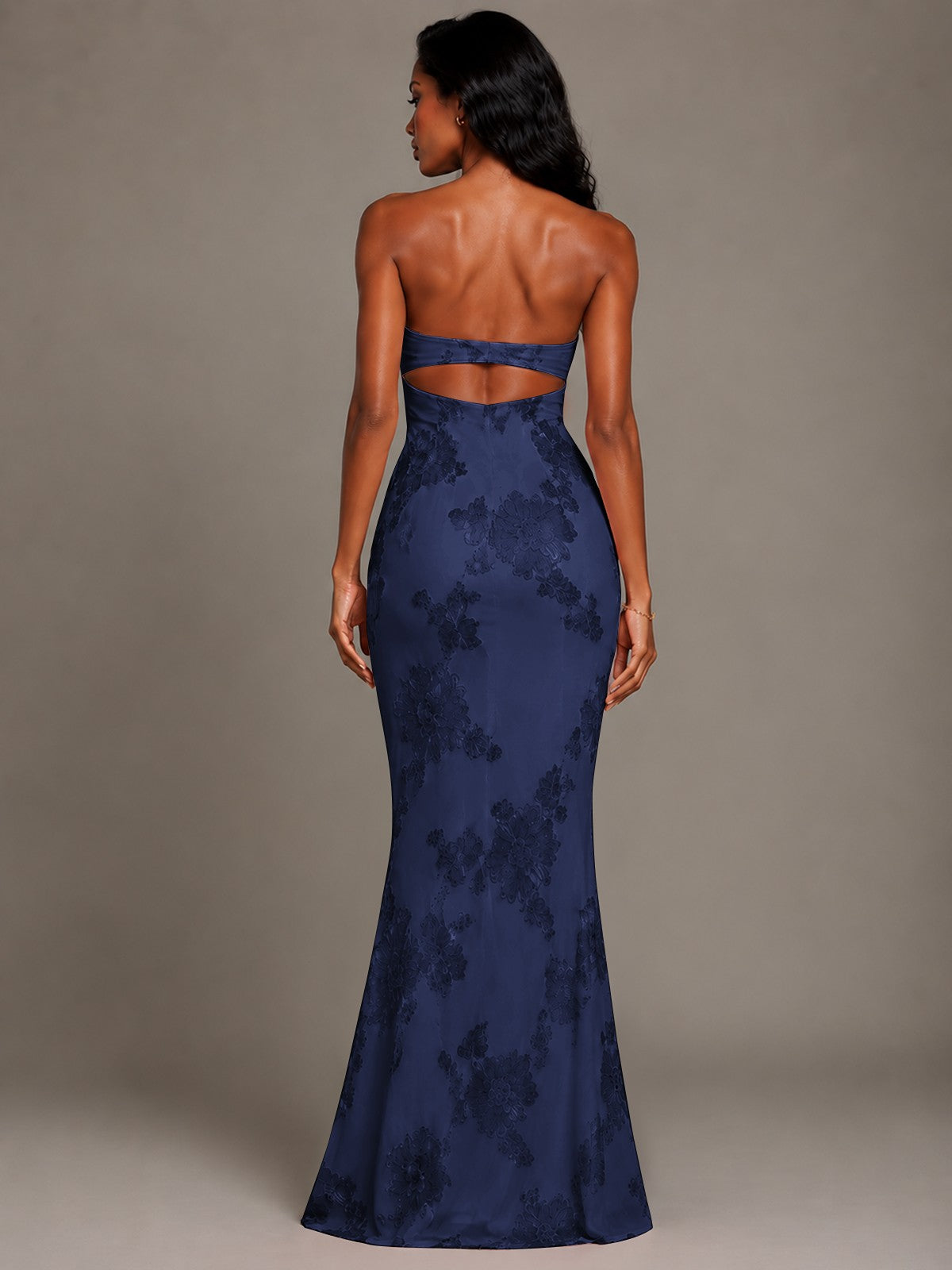 Strapless Floral Applique Mermaid Prom Dress