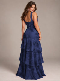 Tiered Ruffles Halter Floral Applique Prom Dress