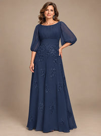 A-Line Mother of the Bride Dress with Sheer Puff Sleeves