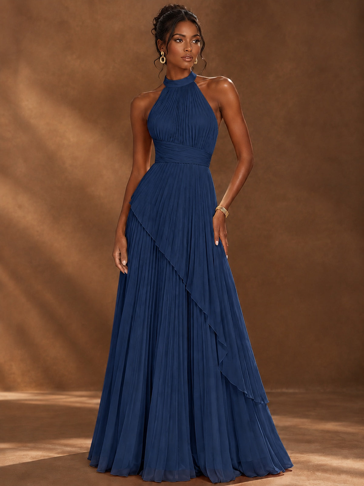 Wrap Pleated Prom Dress Halter A-line Chiffon Formal Wedding Dress
