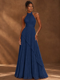 Wrap Pleated Prom Dress Halter A-line Chiffon Formal Wedding Dress
