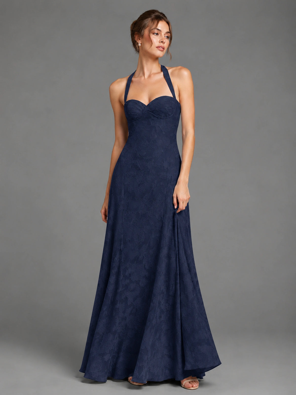 A-Line Halter Floral Chiffon Maxi Dress