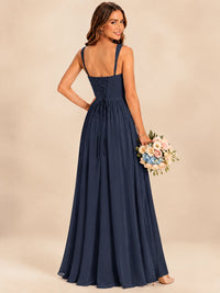 Spaghetti Straps Pleated Chiffon Bridesmaid Dress with Ruffle Slit