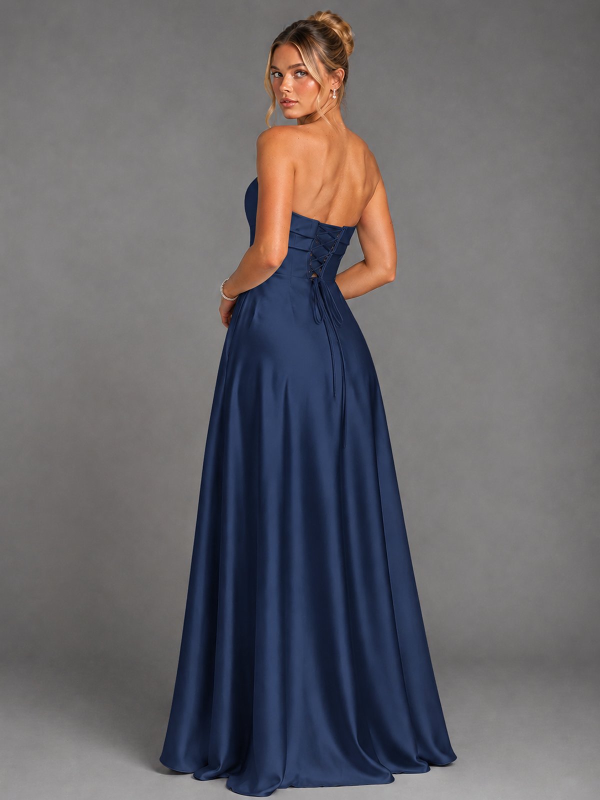 Sweetheart Neck Strapless Satin A-Line Prom Dress