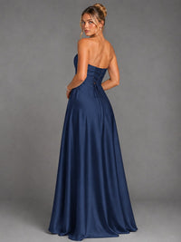 Sweetheart Neck Strapless Satin A-Line Prom Dress