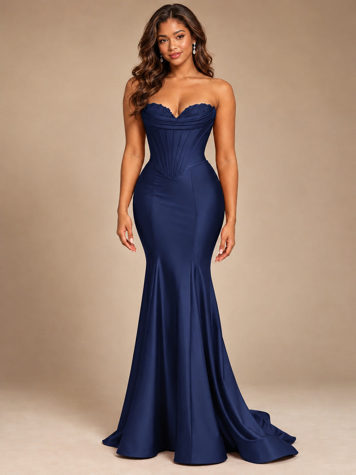 Red Strapless Satin Mermaid Prom Dress with Corset Bodice