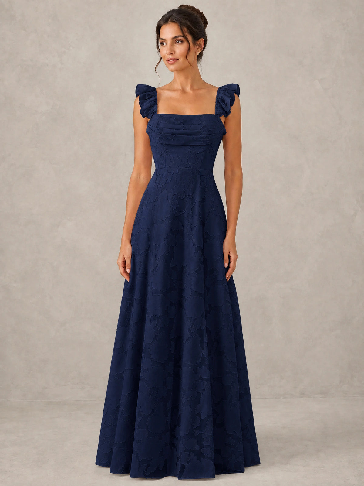 Jacquard Square Neck A-Line Maxi Dress