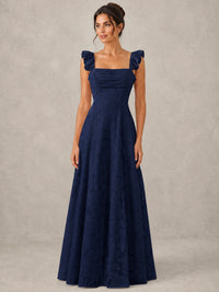 Jacquard Square Neck A-Line Maxi Dress