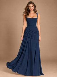 Butter Yellow Square Neck Ruched A-Line Prom Dress