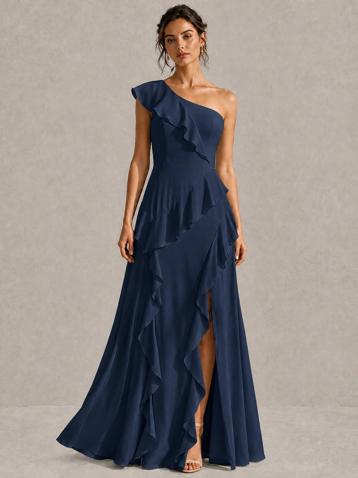 Sage Green One Shoulder Ruffle Bridesmaid Dress