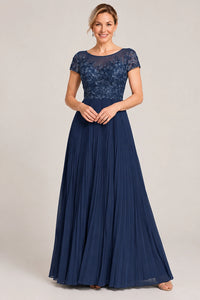 Embroidered Lace Pleated Mother of the Bride Dress