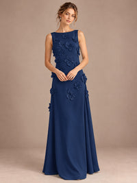 3D Floral Applique Sleeveless Formal Maxi Dress