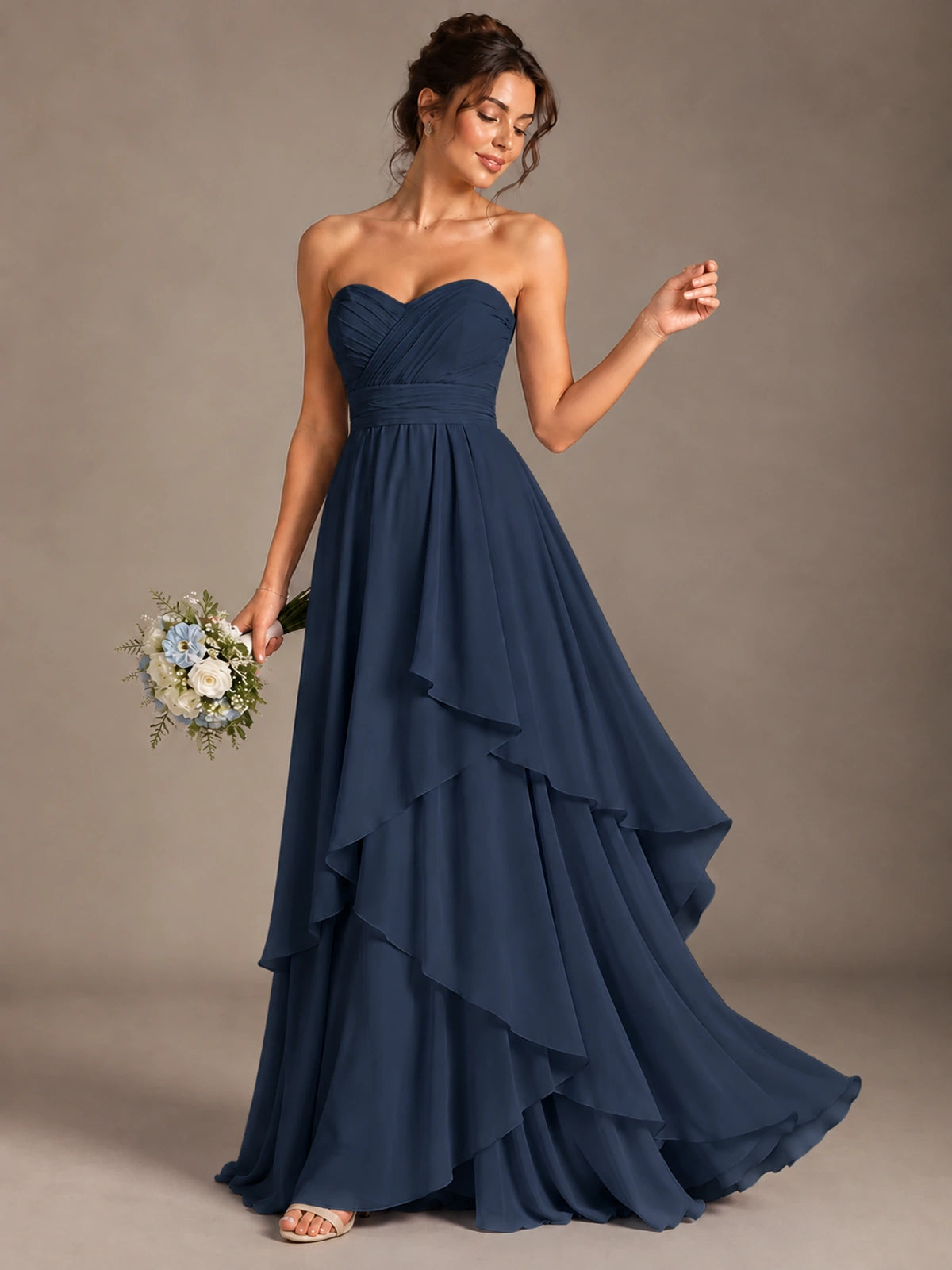 Strapless Ruffle A-Line Maxi Dress