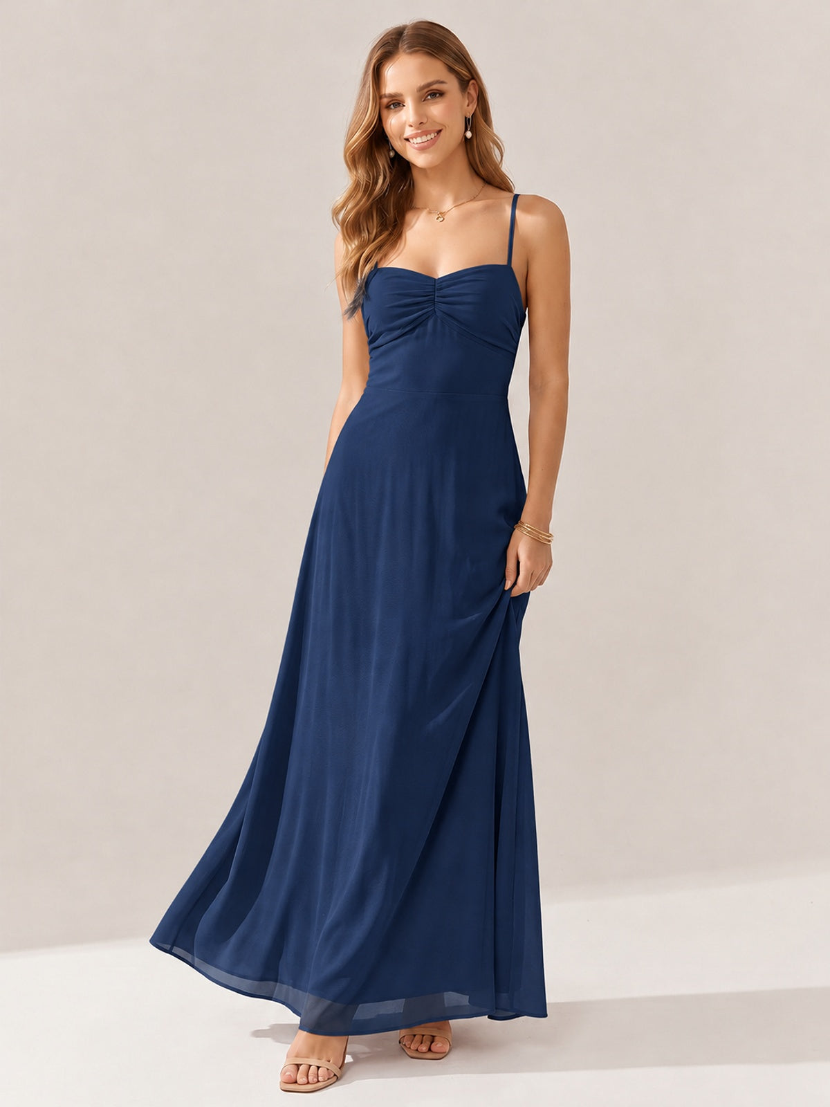JOVELLEE Yellow Sweetheart Ruched Bust Chiffon Maxi Dress