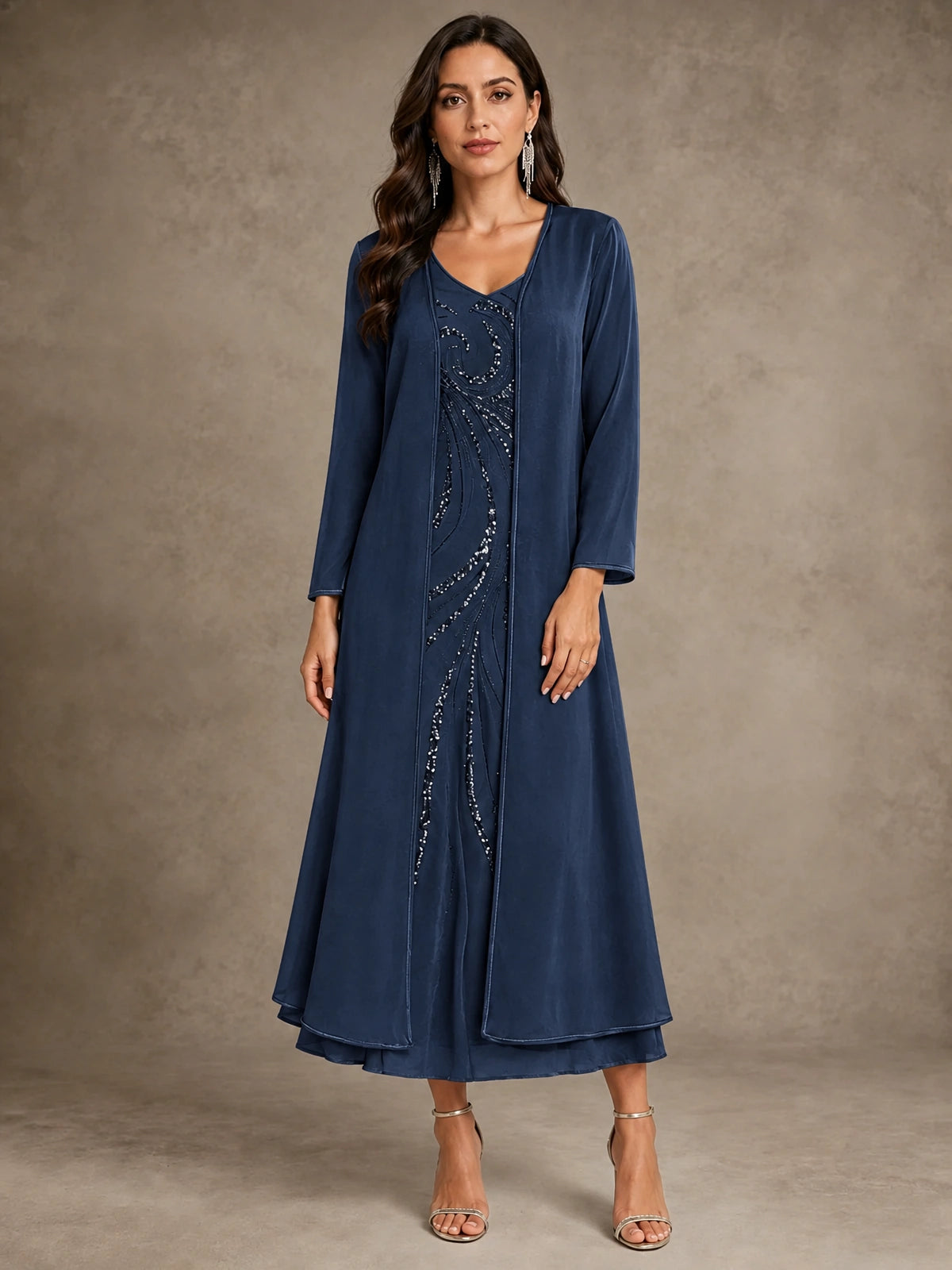 Sequin Chiffon Mother of the Bride Dress with Jacket