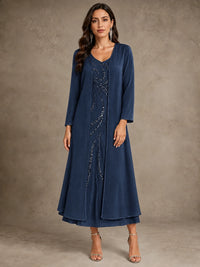 Sequin Chiffon Mother of the Bride Dress with Jacket