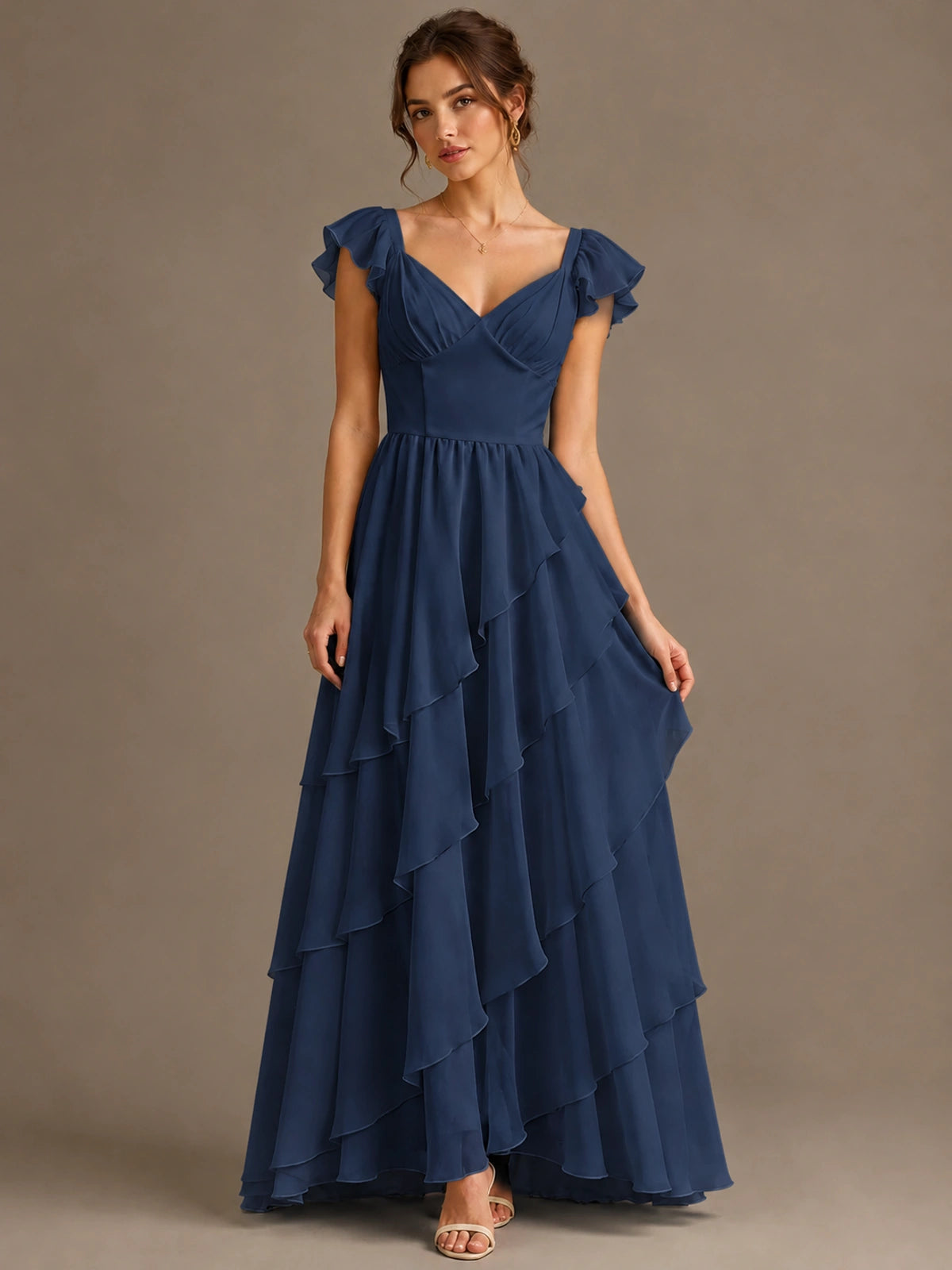 Ruffle Tiered V Neck Maxi Dress