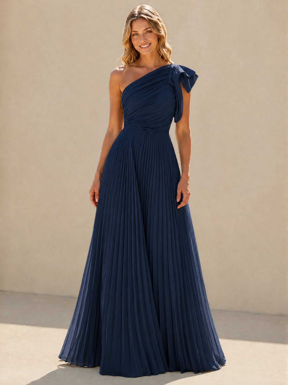 One Shoulder Pleated Chiffon A-Line Floor-Length Bridesmaid Dress