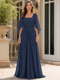 Elegant V-Neck Sequined Chiffon Mother of the Bride Dress with Flutter Sleeves