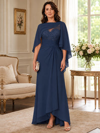 Elegant Chiffon Mother of the Bride Dress with Lace Applique and Cape Sleeves